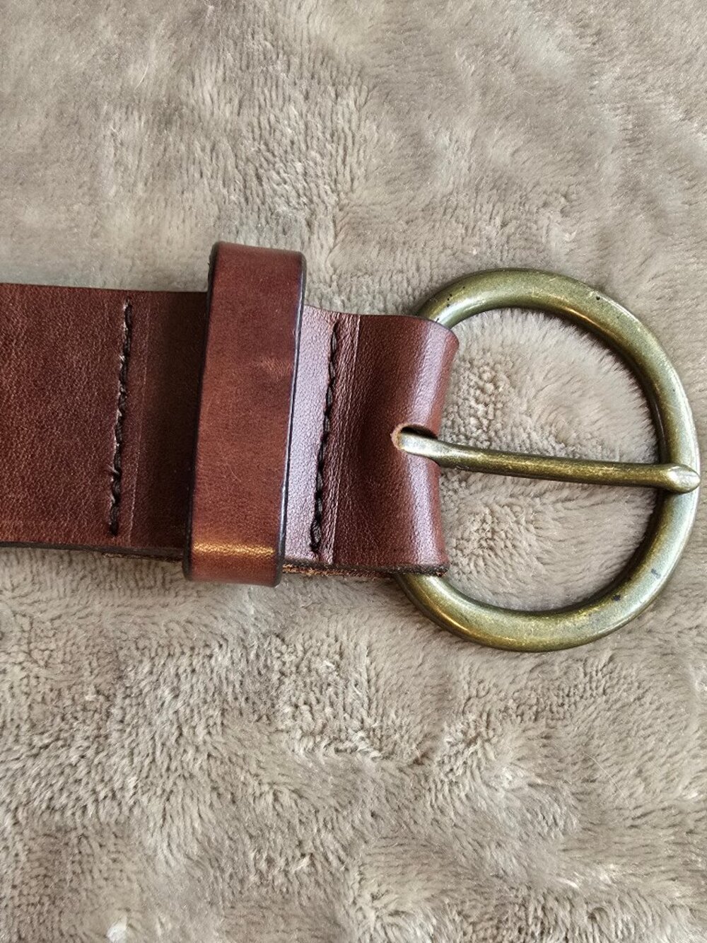Vintage GAP 1969 Jeans Brown Leather Belt Made in USA Size Small Round Brass Buc